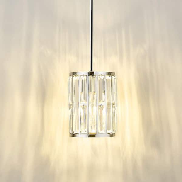 1-Light Chrome Pendant Light with Crystal Shades