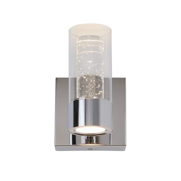 Essence 4.3 in. 1-Light Chrome Modern Dimmable Integrated LED Wall Sconce for Bathroom with Bubble Glass