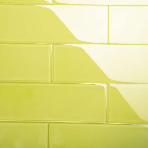 Giorbello Pineapple Yellow 4 in. x 12 in. x 8 mm Glass Subway Tile (5 sq. ft./Case)