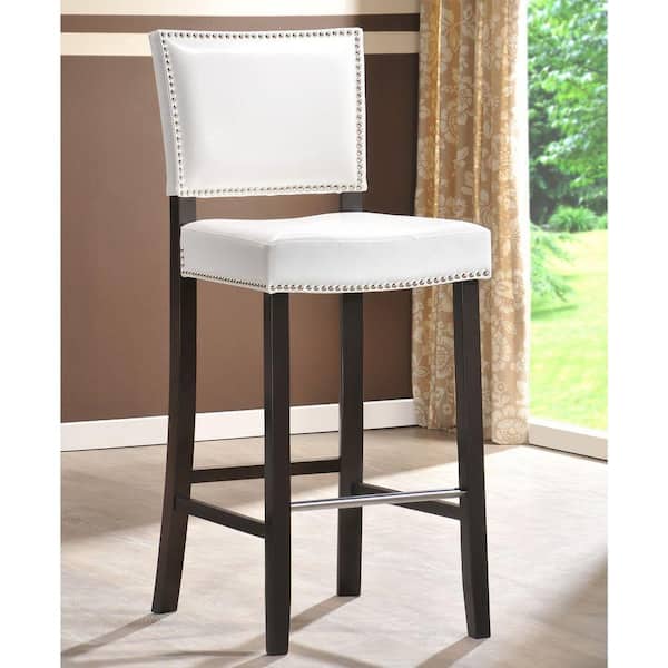 Aries White Faux Leather Upholstered 2-Piece Bar Stool Set