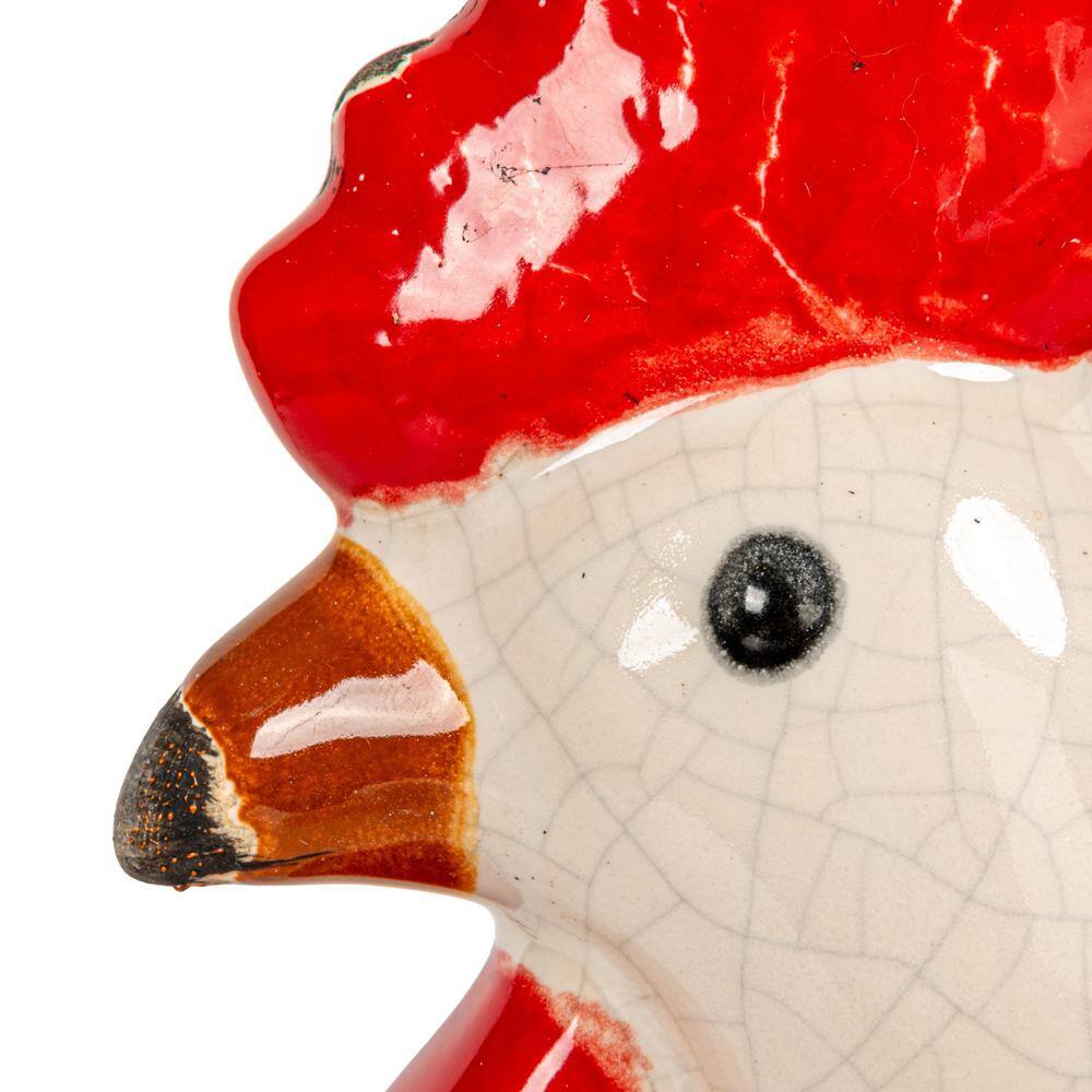 Rustic White Stoneware Rooster Container with Lid