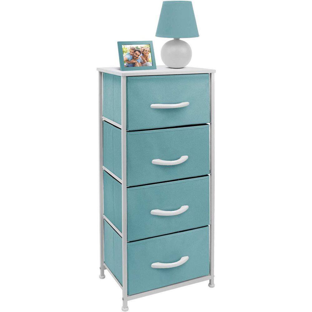 Aqua 4-Drawer Vertical Fabric Dresser with Handles