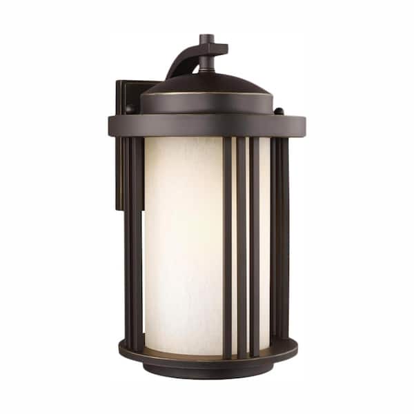 Generation Lighting Crowell 1-Light Antique Bronze Outdoor 14.875 in. Wall Lantern Sconce with LED Bulb
