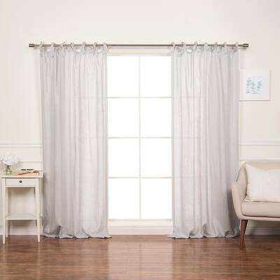 52" W X 96" L 100% Linen Romantic Tie Top Curtain Set Light Grey