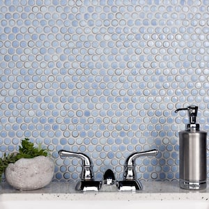 Hudson Penny Round Frost Blue 12 in. x 12-5/8 in. Porcelain Mosaic Tile (10.7 sq. ft./Case)