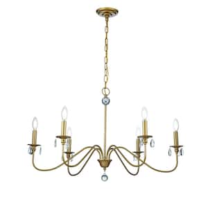 6-Lights Candlestick French Farmhouse Gold Chandelier For Dining Room