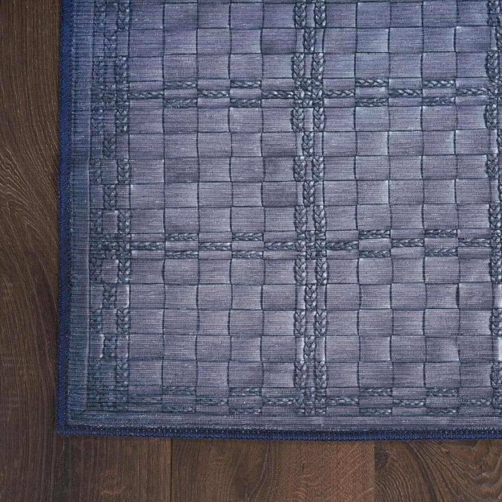 Navy Blue Abstract Cotton Synthetic 8' x 10' Area Rug