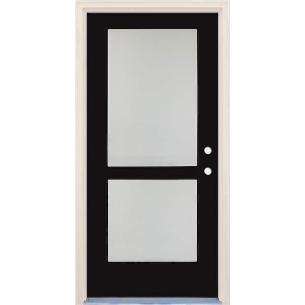 Builders Choice 36 in. x 80 in. Left-Hand/Inswing 2 Lite Satin Etch Glass Onyx Painted Fiberglass Prehung Front Door with 4-9/16" Frame