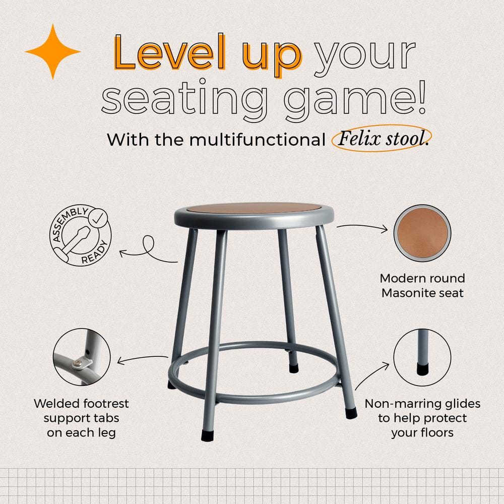 Felix 18" Gray Metal Backless Stool