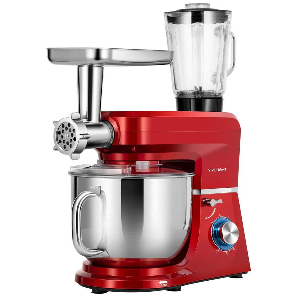 8.5 Qt. 10-Speed 6 in 1-Multifunctional Stand Mixer in Red