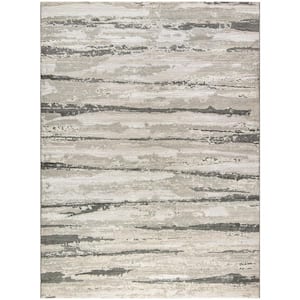 Eco-Friendly Ivory Multicolor 9 ft. x 12 ft. Abstract Contemporary Area Rug