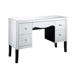 Silver Wooden Framed Mirrored Vanity Desk with Four Drawers and Wavy Apron 50 in. L x 16.54 in. W x 31.69 in. H