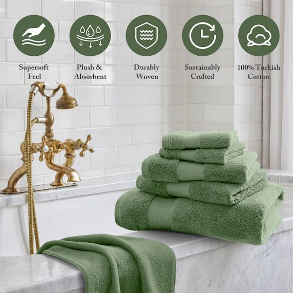MADISON PARK Signature Turkish 6-Piece Green Cotton Bath Towel Set