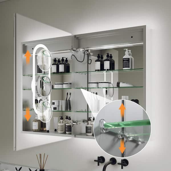 Delux2 24 in. W x 32 in. H Rectangular Recessed/Surface Mount Left Medicine Cabinet with Mirror, Backlit and Front Light