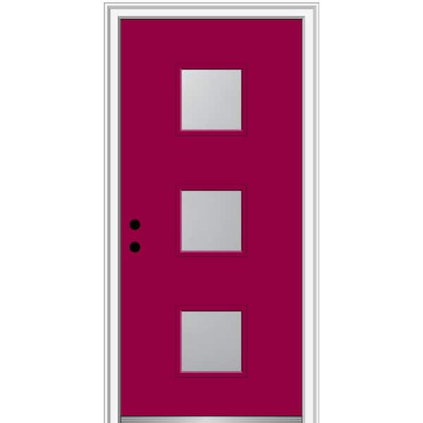 MMI Door 36 in. x 80 in. Aveline Right-Hand Inswing 3-Lite Frosted Glass Painted Steel Prehung Front Door on 4-9/16 in. Frame