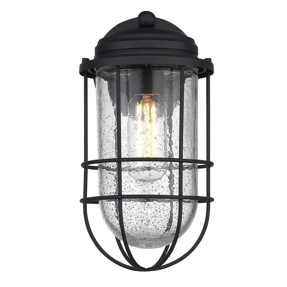 Black Industrial Dimmable Direct Wired Electric Sconce with Seeded Glass