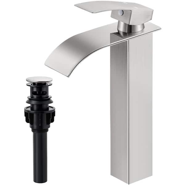 AKLFGN Single Hole Single-Handle Waterfall Vessel Sink Faucet with Pop-up Drain Kit Included in Brushed Nickel