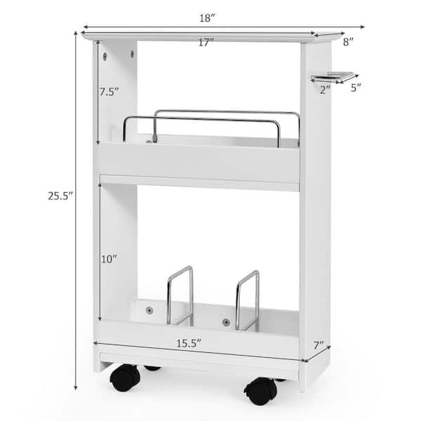 kleankin Slim Bathroom Cabinet, Freestanding Toilet Paper Storage with Two Drawers, Side Towel Rack, Four Castors, White