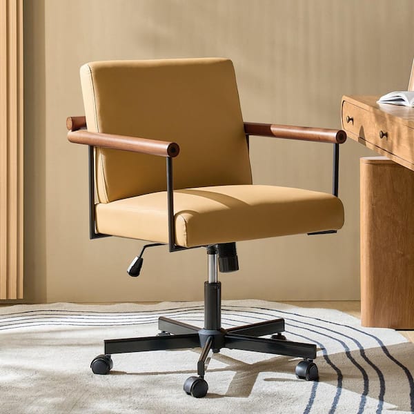JAYDEN CREATION Aurelia PU Leather Office Chair in Camel with Non