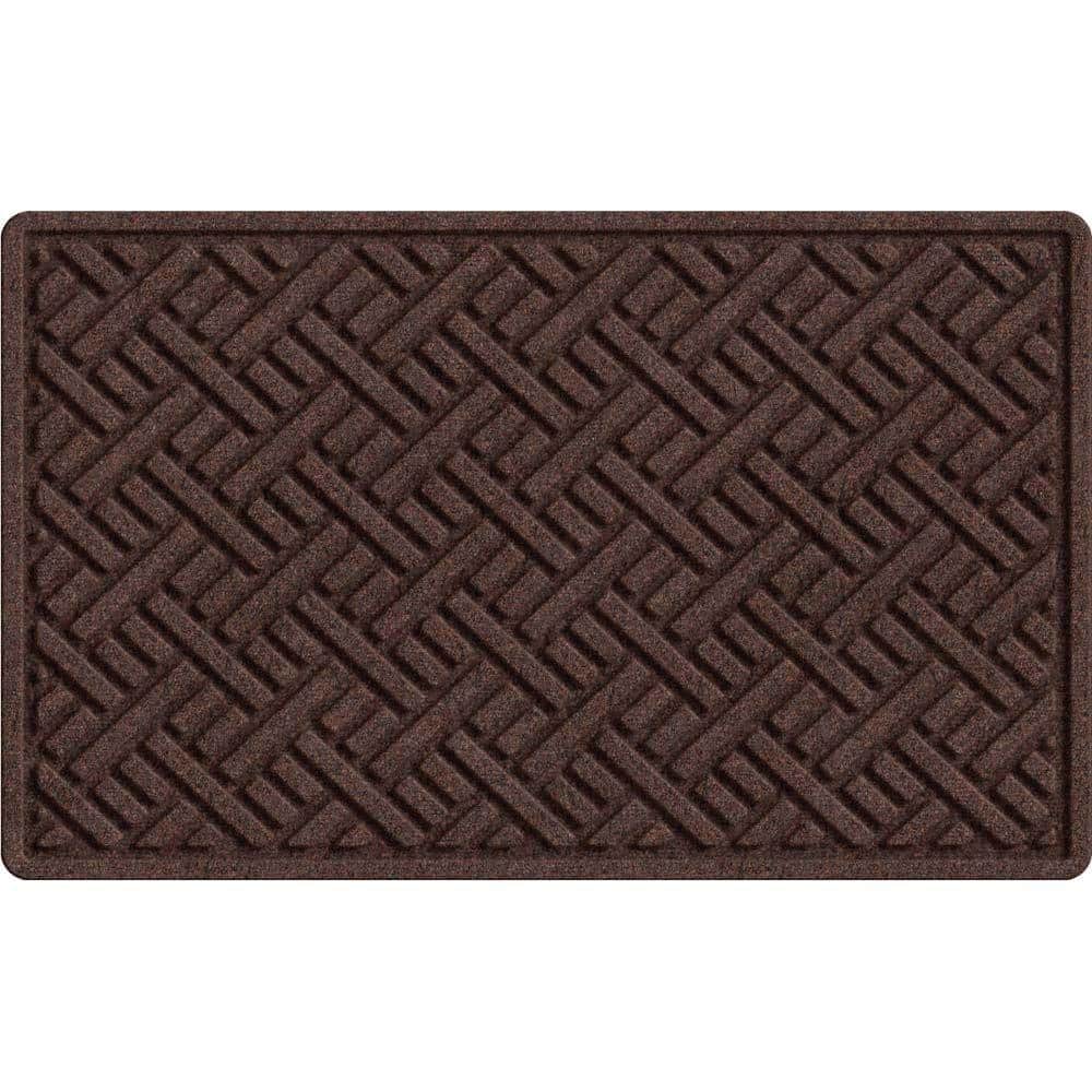 24 x 36 in Recycled Rubber Brown Door Mat Textures Plush Parquet Durable Surface 