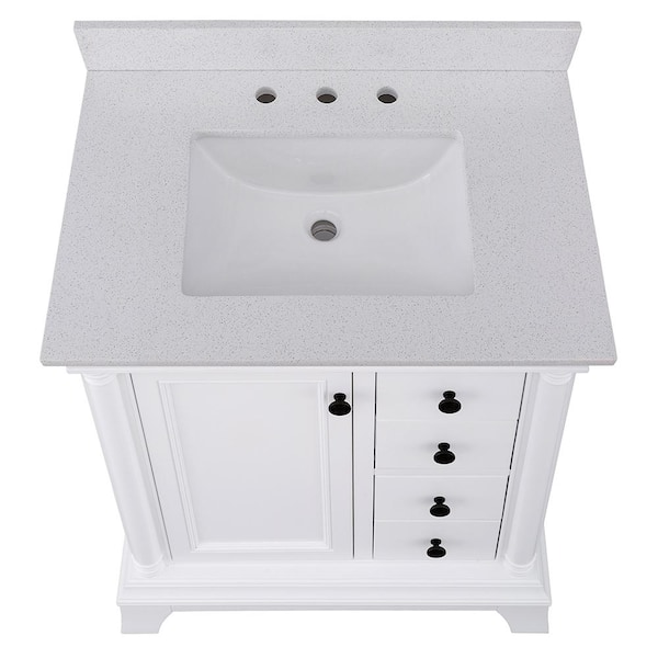 Home Decorators Collection Strousse 31 In W X 22 D Vanity Cabinet White With Engineered Stone Top Ice Diamond Sink Srwvt3122d The Depot - 31 White Bathroom Vanity With Sink