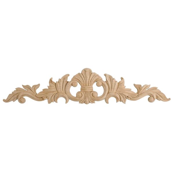 American Pro Decor 2-5/8 in. x 12 in. x 3/8 in. Unfinished Small Hand Carved North American Solid Alder Wood Onlay Acanthus Wood Applique