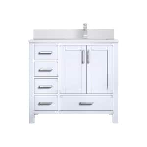 Jacques 36 in. W x 22 in. D Right Offset White Bath Vanity, Cultured Marble Top, and Faucet Set