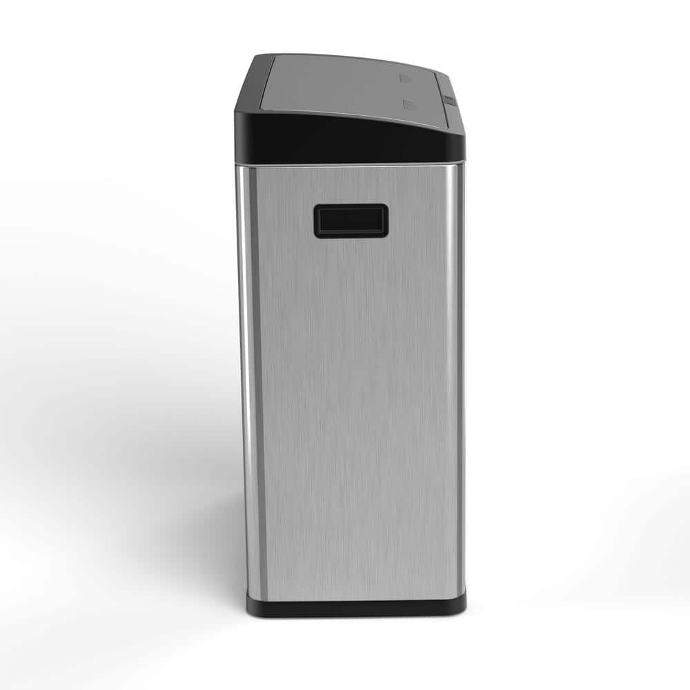 Silver Stainless Steel Touchless Dual Trash and Recycling Bin