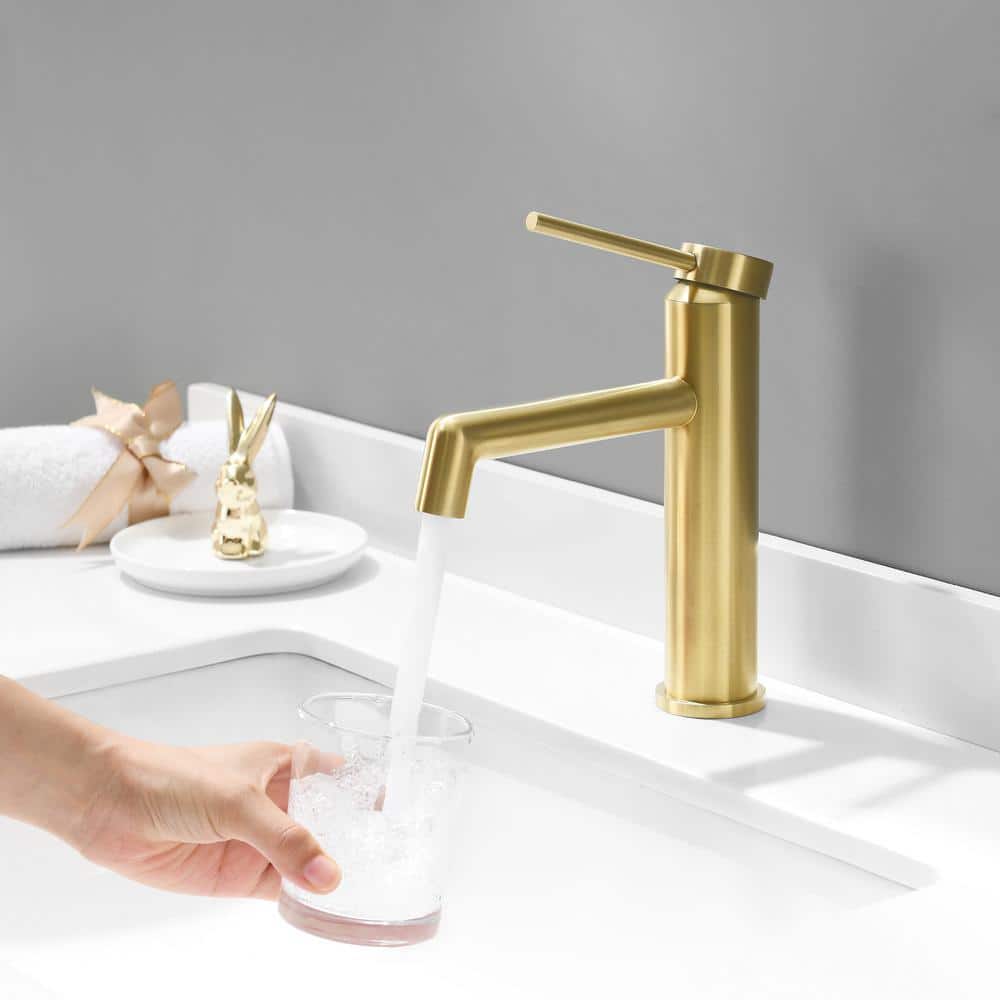Brushed Gold Single Handle Brass Bathroom Faucet with Pop-up Drain