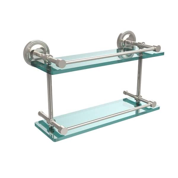 Allied Brass Prestige Regal 16 in. L x 8 in. H x 5 in. W 2-Tier Clear Glass Bathroom Shelf with Gallery Rail in Polished Nickel