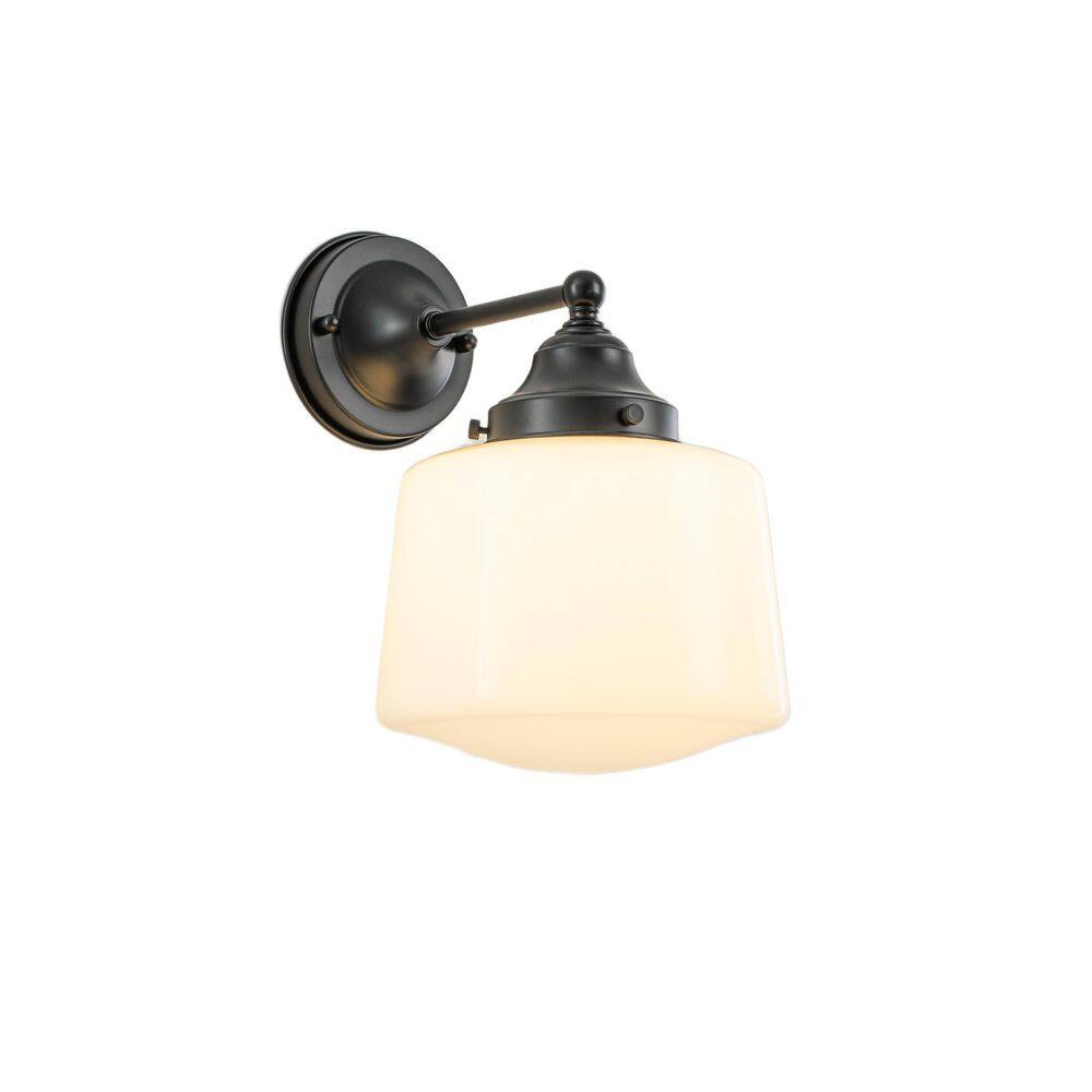 Erik 8 in. 1-Light Modern Drum Black Bathroom Vanity Light with Milky White Glass Single Round Wall Light Beside Mirrior price history on PriceWatchPro