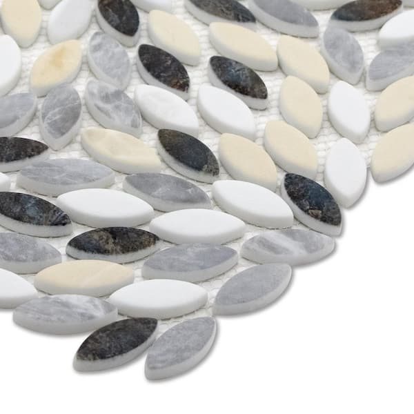 Flower Beige Mixed 11.1 in. x 11.4 in. Matte Recycled Glass Marble Looks Floor and Wall Mosaic Tile (8.8 sq. ft. /Case)