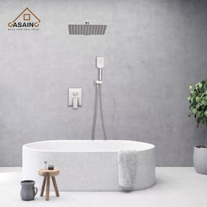 3-Spray with 2.5 GPM 12 in. 2 Functions Wall Mount Dual Shower Heads in Spot in Brushed Nickel (Valve Included)