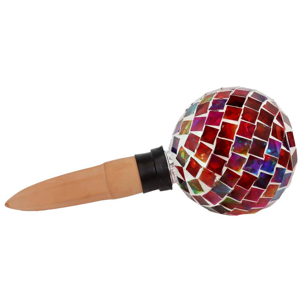 Magenta Mosaic Glass Plant Watering Globe with Clay Spike
