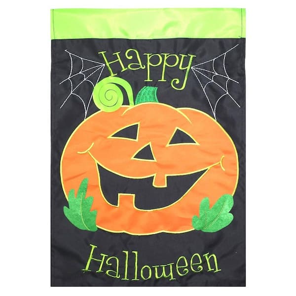 1 ft. x 1-1/2 ft. Happy Halloween Pumpkin Applique Garden Flag