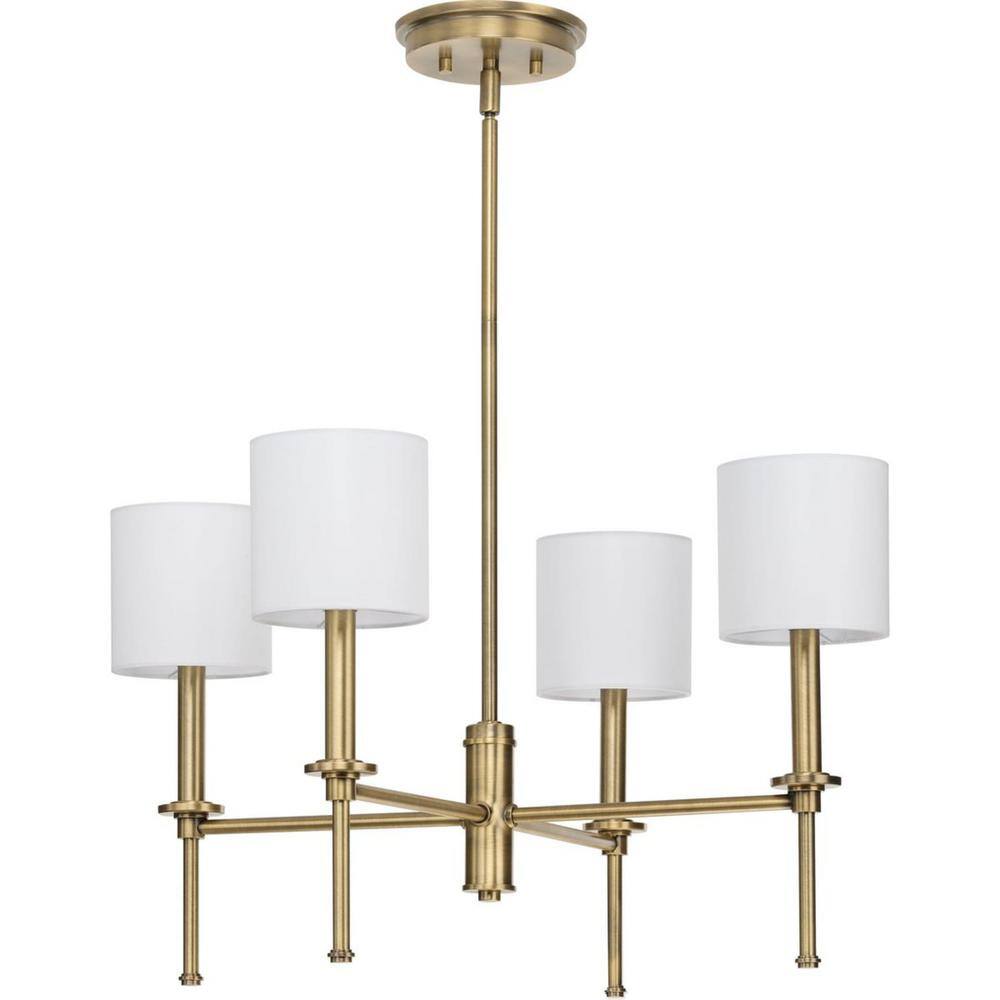 Elara Vintage Brass 4-Light Chandelier with Clear Glass Shades
