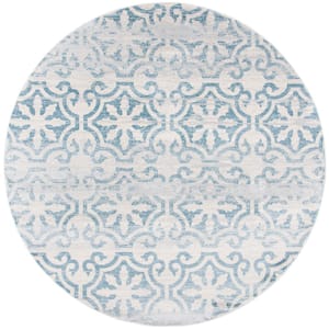 Isabella Turquoise/Ivory 7 ft. x 7 ft. Distressed Medallion Round Area Rug