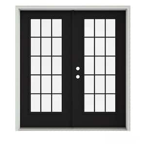 72 in. x 80 in. Black Painted Steel Right-Hand Inswing 15 Lite Glass Stationary/Active Patio Door