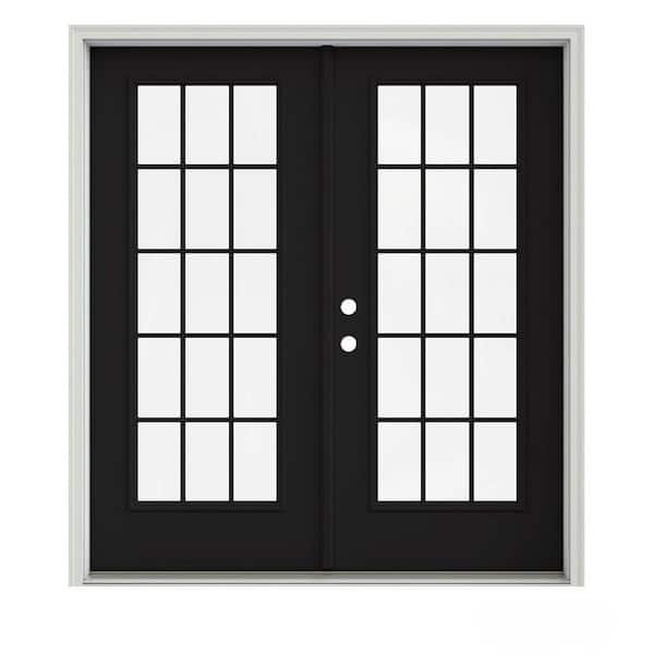JELD-WEN 72 in. x 80 in. Black Painted Steel Right-Hand Inswing 15 Lite Glass Stationary/Active Patio Door