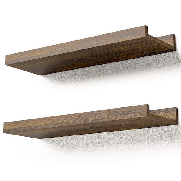 15.6 in. W x 5 in. D Brown Wood Decorative Wall Shelf (Set of 2