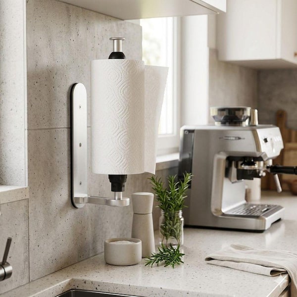 Magnetic Mount Silver Finish Paper Towel Holder with Ratchet Mechanism Strong Magnet for Kitchen RV Fridge