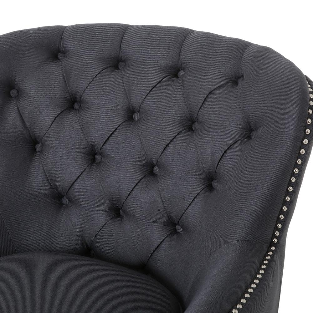 Handcrafted Dark Brown Wood & Gray Polyester Club Chair