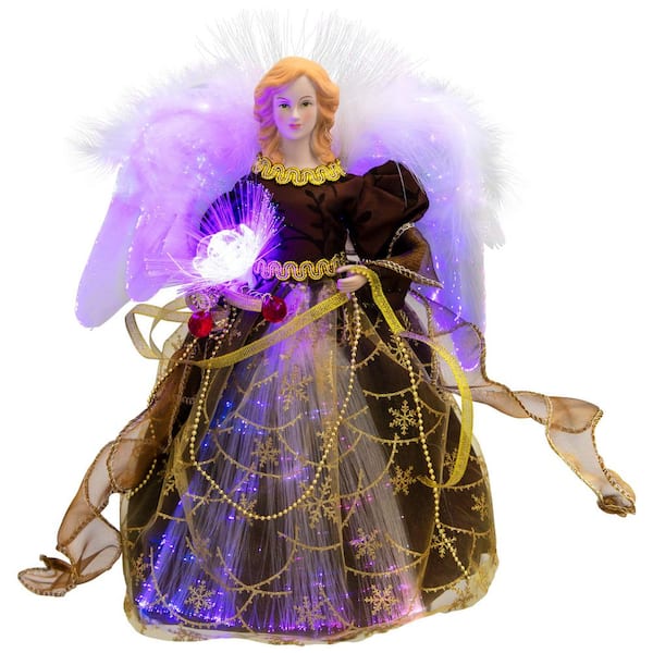 Color Changing Fiber Optic Christmas Angel Tree Topper-12"-Brown