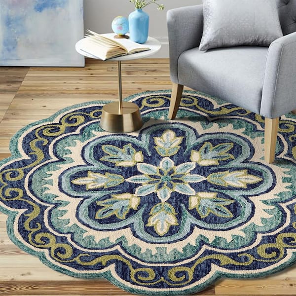 Daliah Floral Green Round 6 ft. x 6 ft. Geometric Indoor Area Rug