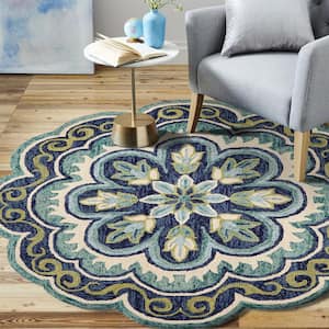 Daliah Floral Green Round 4 ft. x 4 ft. Geometric Indoor Area Rug