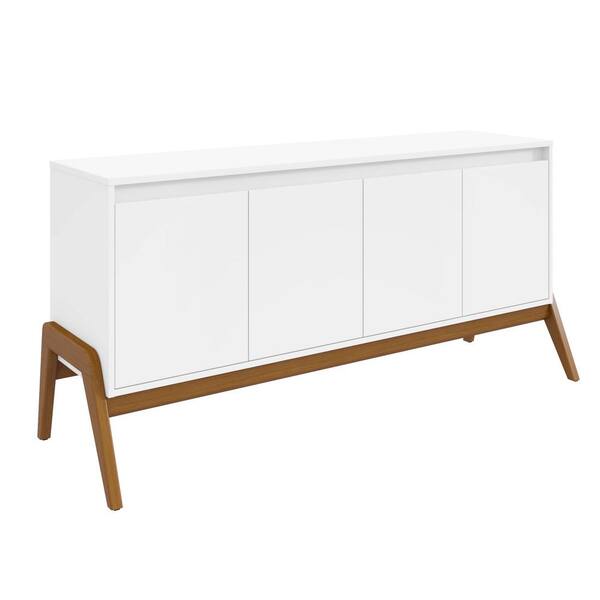 Manhattan Comfort Mid-Century Modern Gales 63.32 Sideboard with Solid Wood Legs in Matte White