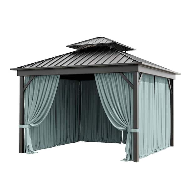 Kimunuk 10 ft. x 10 ft. Universal Outdoor Privacy Curtains, Gazebo Replacement with Zipper Calcite Blue (4-Side Curtain Only)