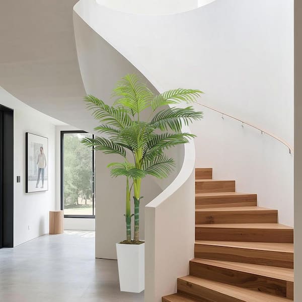 6 ft. Artificial Palm Tree, Fake Palm Tree in White Planter, Large Faux Tropical Plant for Indoor Outdoor Decor