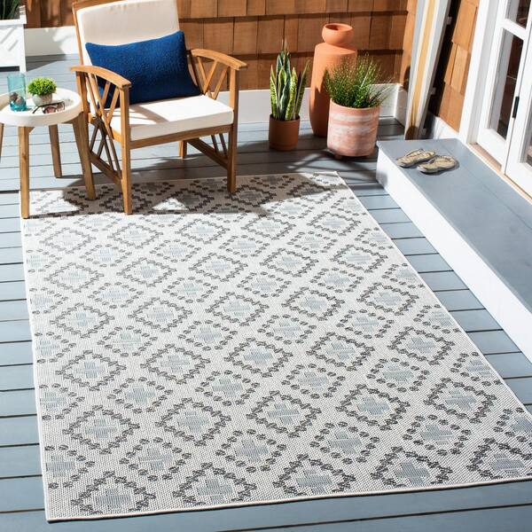 7' X 9' Ivory Or Grey Geometric Diamond Indoor Outdoor Area Rug 7' X 9' Ivory Or Grey Geometric Diamond Indoor Outdoor Area Rug