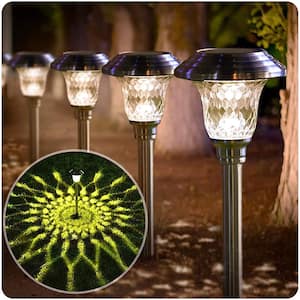Solar Pathway Lights Supper Bright Up to 12-Hours Landscape Stake Glass Stainless Steel (8-Pack)